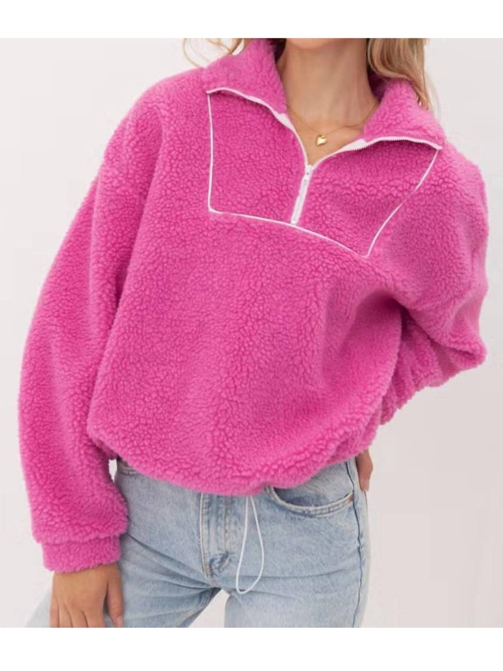 PRETTY GARBAGE take your time sherpa pullover in pink medium